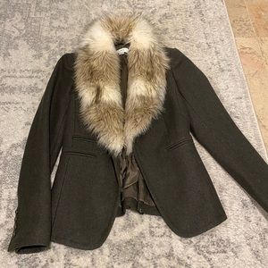 Loft blazer with removable fur collar